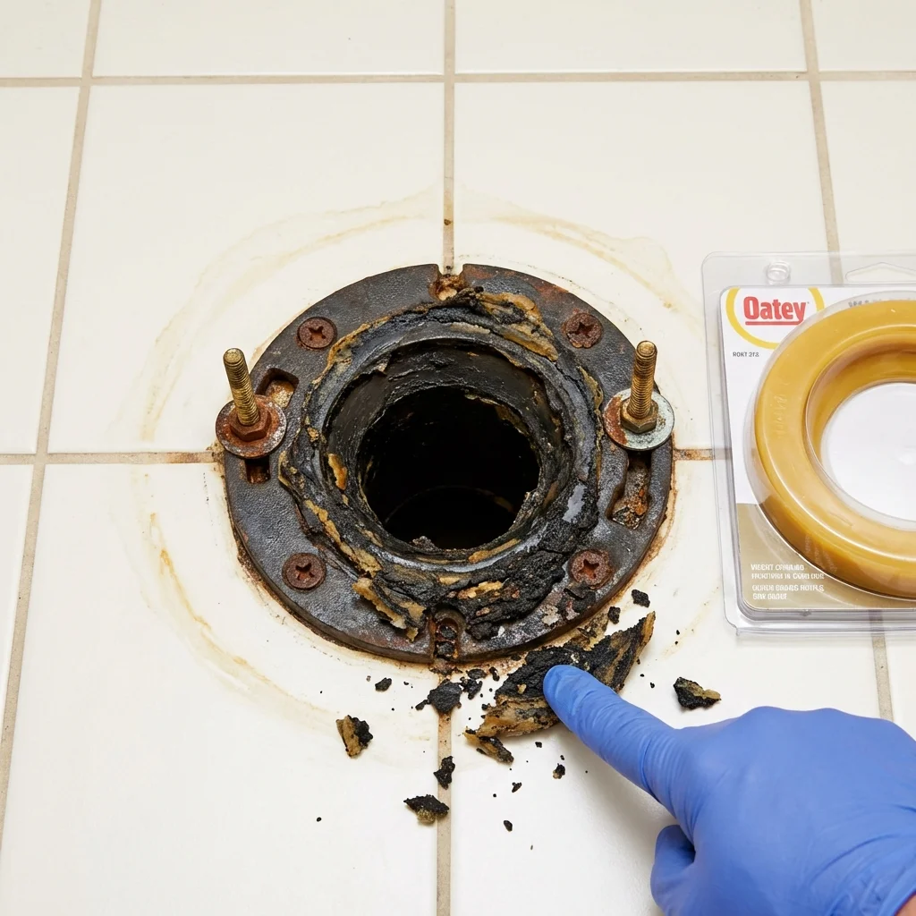 Failed wax ring showing water seepage at the base of a toilet in a Golden Valley, AZ home