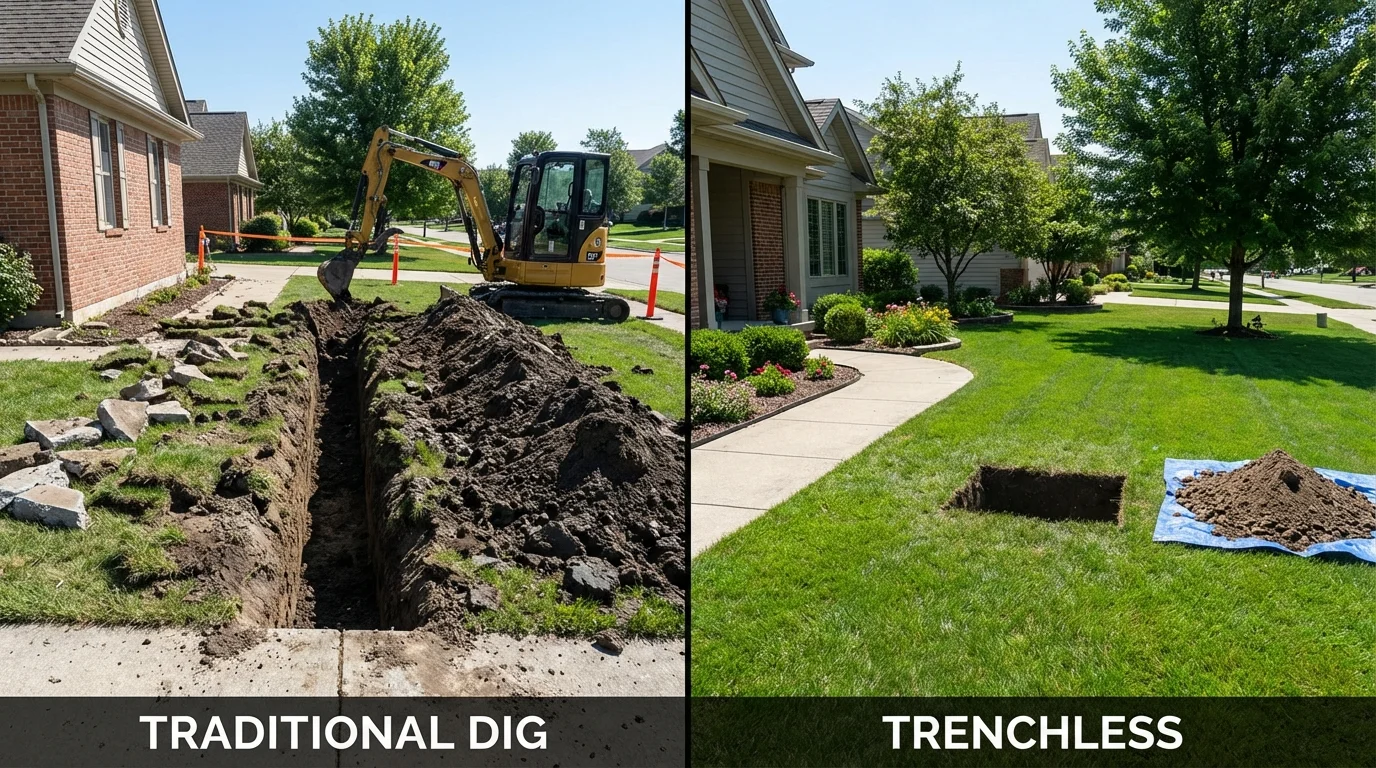 Trenchless sewer repair with minimal yard damage versus traditional excavation in Golden Valley, AZ